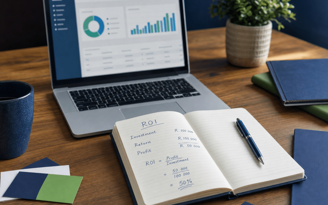 is seo worth it laptop and ROI calculations on a desk South Africa
