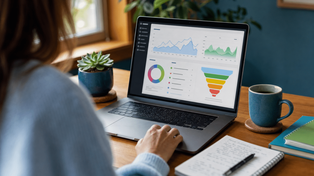 marketing analytics for SA SMEs — business owner reviewing dashboard data on laptop