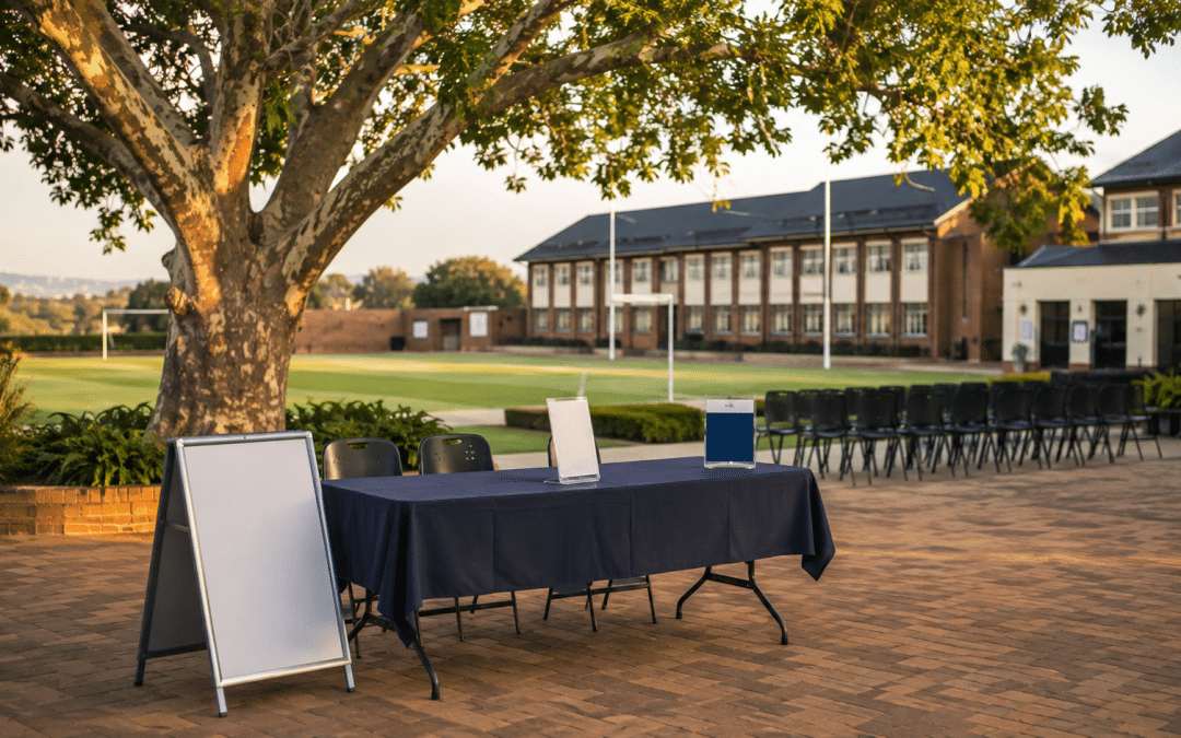 meta ads for schools — empty South African school courtyard set up for an open day