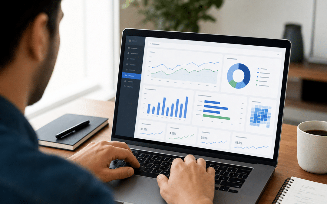 meta ads reporting dashboard showing campaign metrics on laptop screen