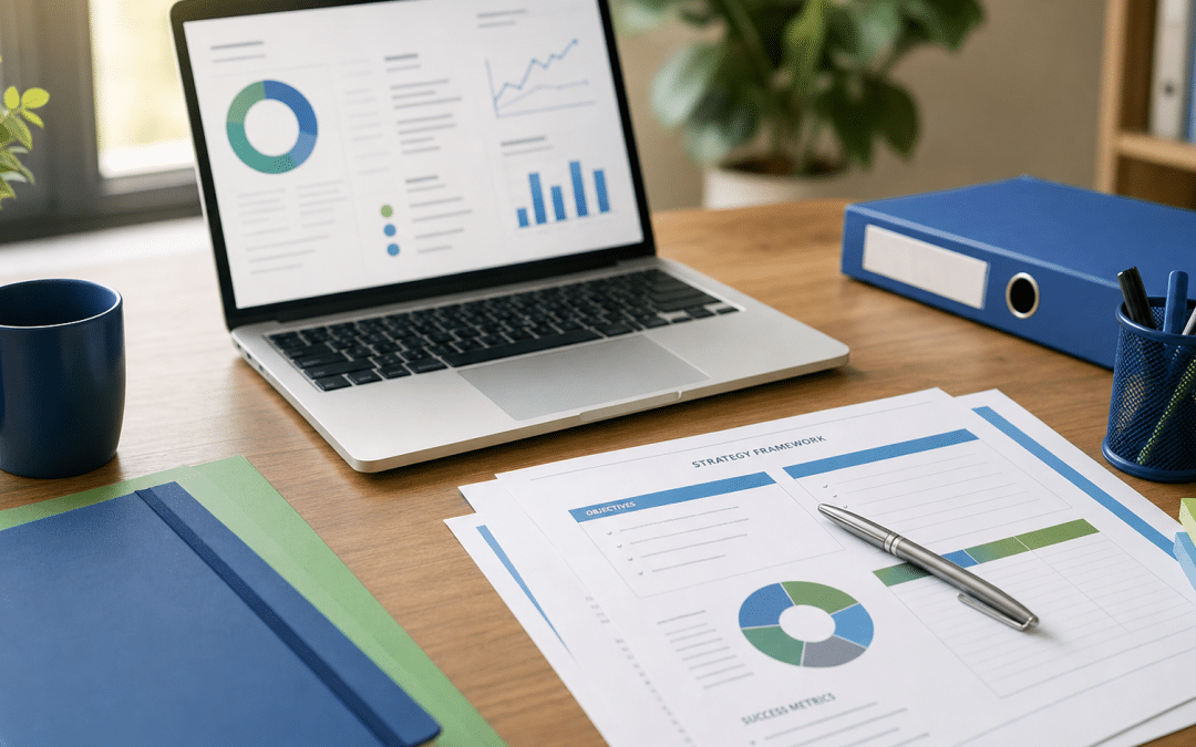 seo competitor analysis — laptop and strategy worksheets on a South African business desk
