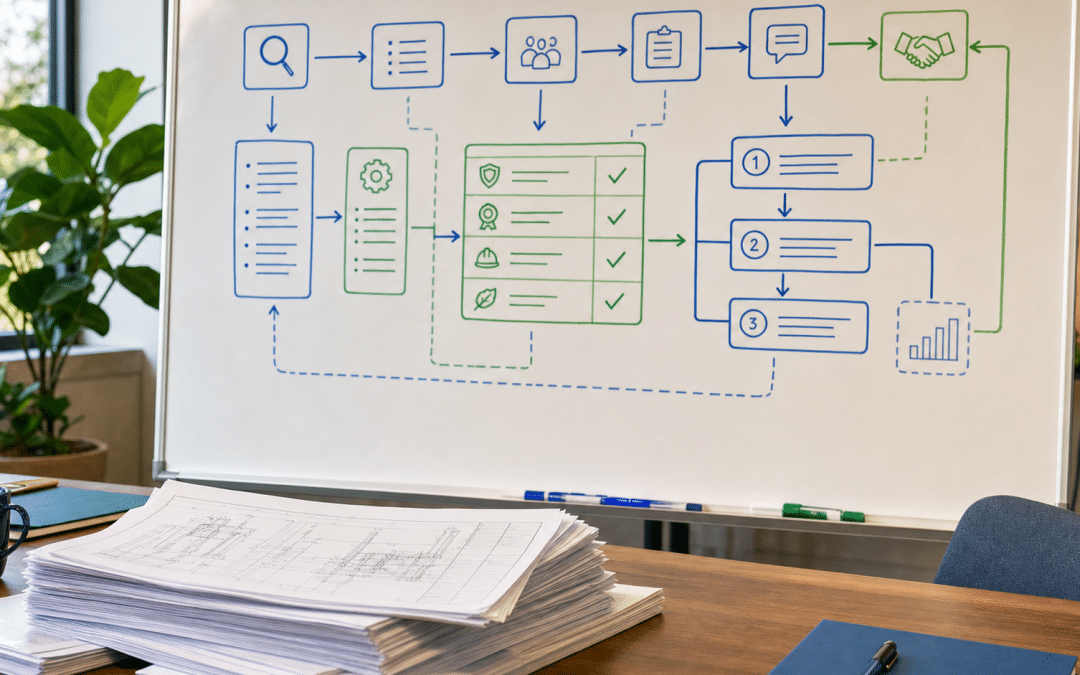 seo for manufacturers south africa whiteboard showing industrial buyer research journey and capability keyword mapping