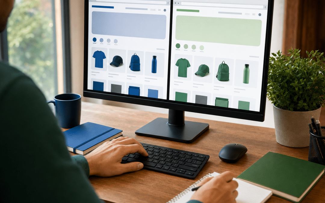 shopify vs takealot south africa — person comparing two ecommerce platform options at a wooden desk