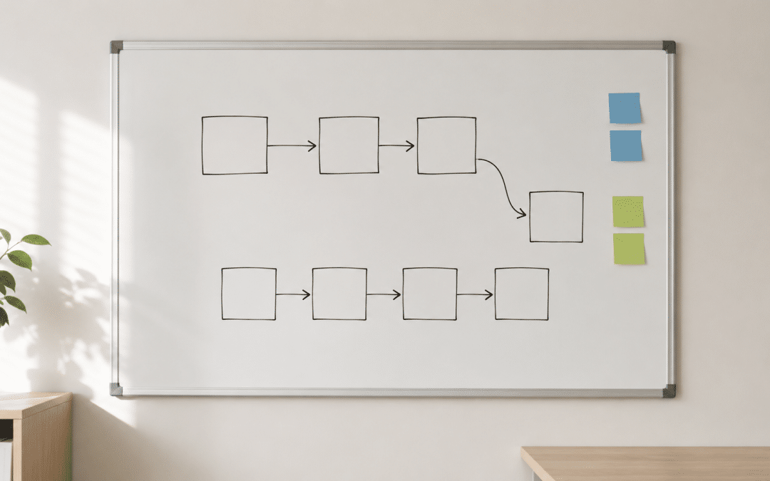 web design for gyms — a whiteboard mapping a two-stage gym membership sign-up flow with hand-drawn boxes and arrows