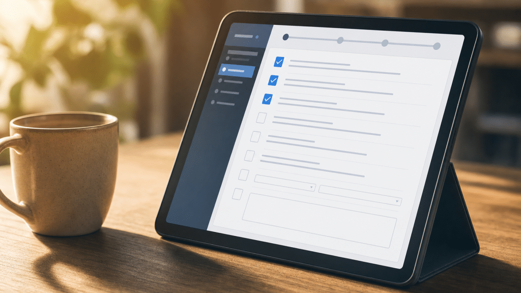 website compliance south africa checklist displayed on a tablet screen beside a physical notepad