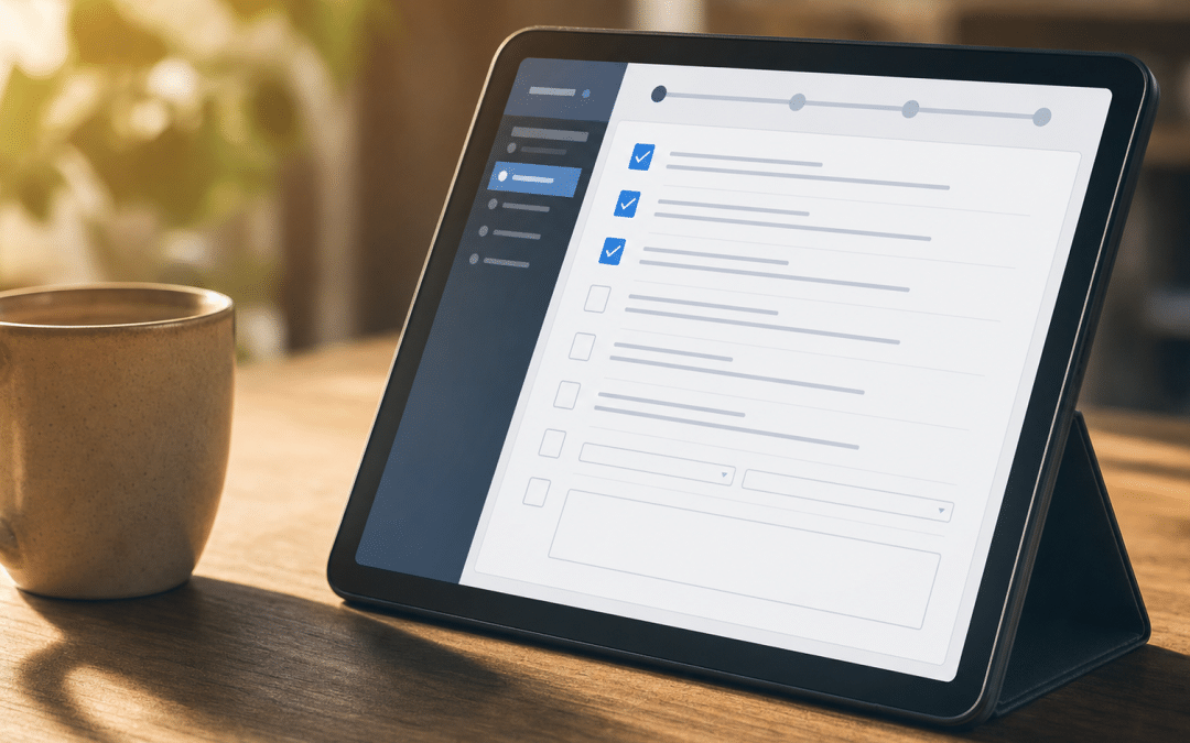 website compliance south africa checklist displayed on a tablet screen beside a physical notepad