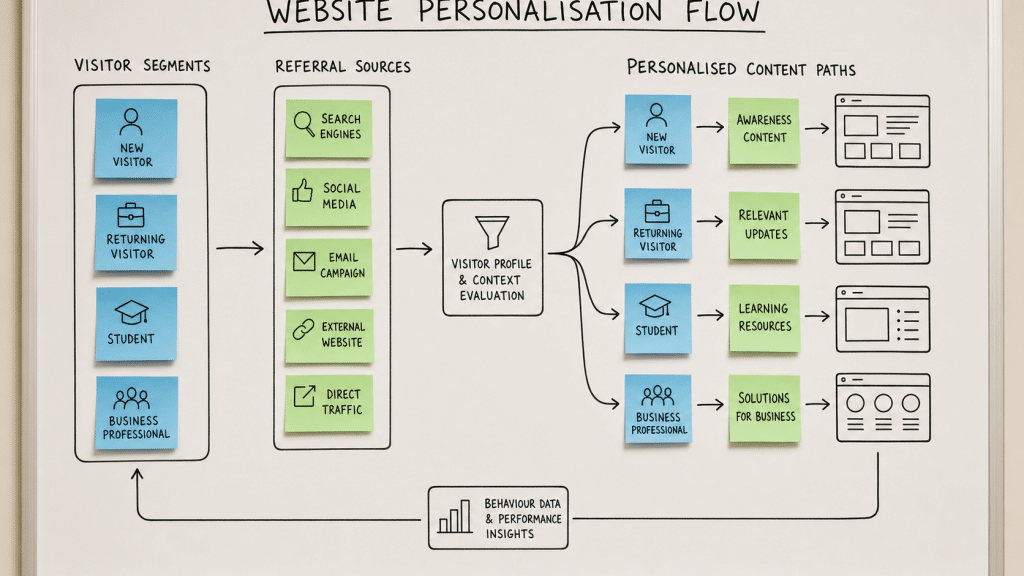 website personalisation south africa diagram showing visitor segmentation and dynamic content flow