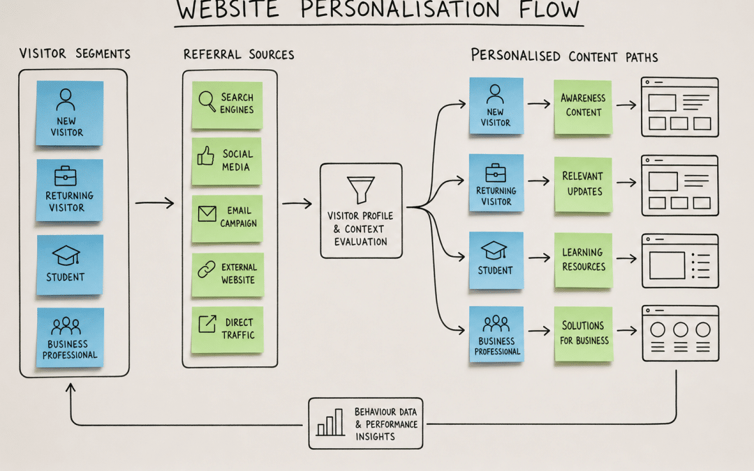 website personalisation south africa diagram showing visitor segmentation and dynamic content flow