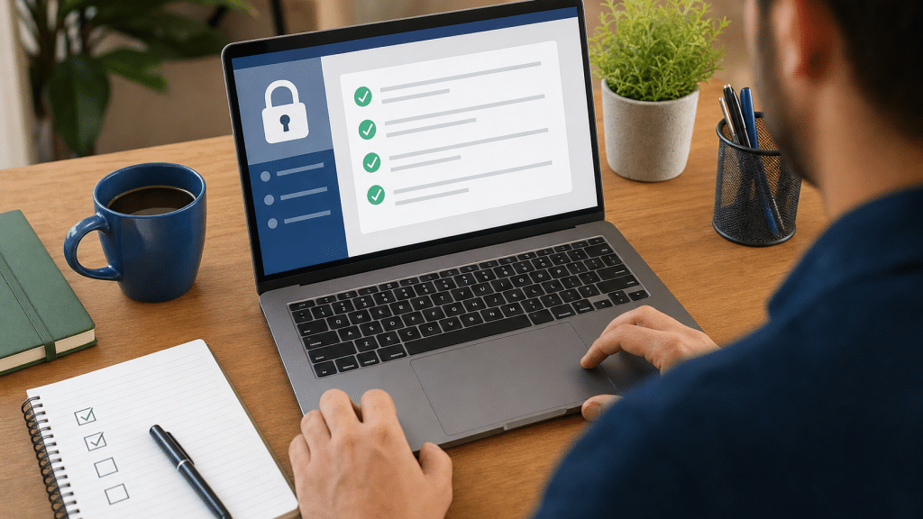 website security checklist for small business displayed on a laptop screen at a South African business desk