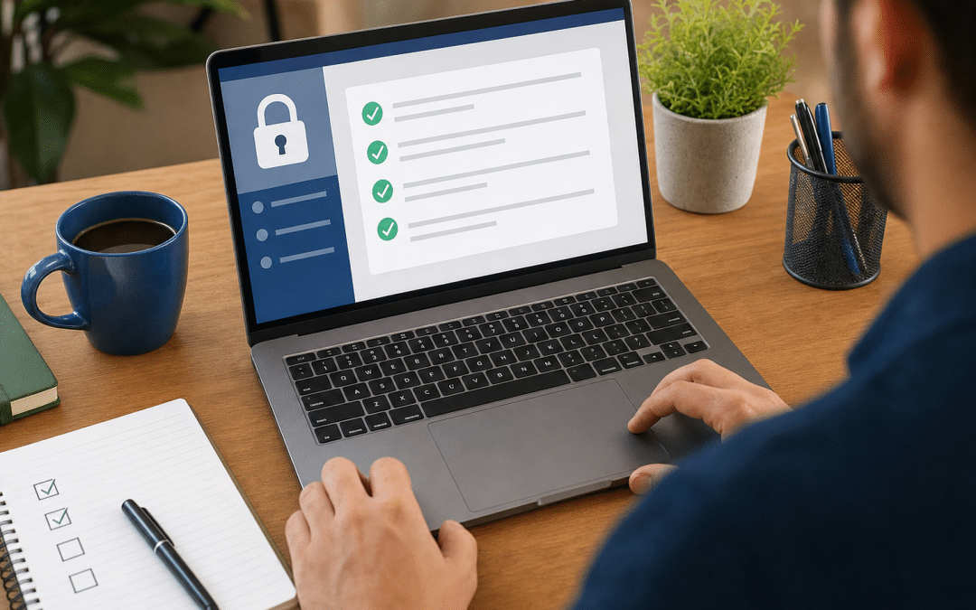 website security checklist for small business displayed on a laptop screen at a South African business desk