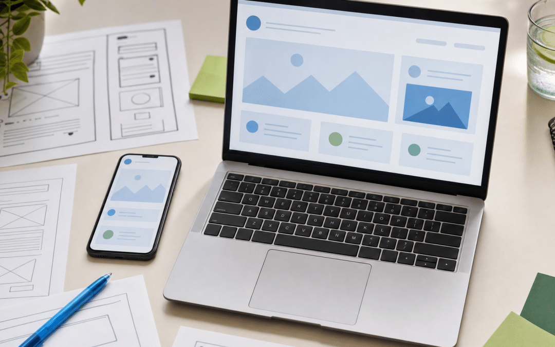 website ux for south african users — smartphone and laptop with wireframe sketches on a desk