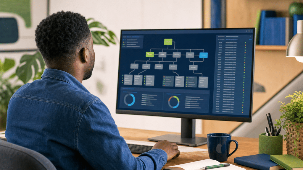 what is crawl budget — digital marketer reviewing website crawl data and URL architecture on a monitor