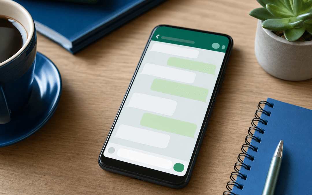 whatsapp customer service automation south africa — smartphone showing chat conversation on wooden desk