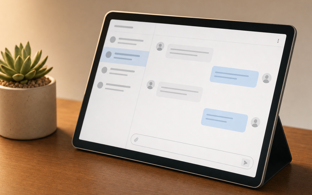 whatsapp customer service setup on tablet with support chat interface