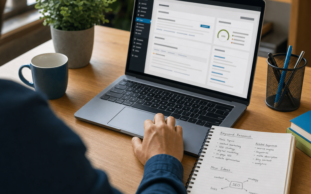 wordpress seo south africa professional reviewing website optimisation settings on laptop