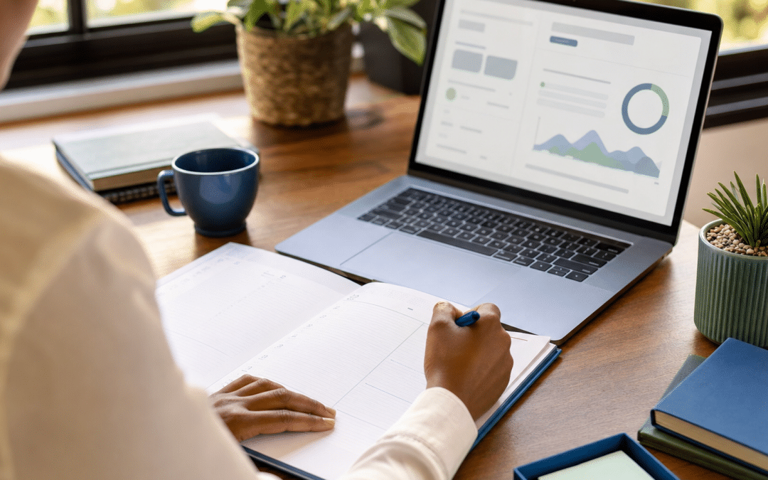 calendly vs google calendar — professional desk setup with laptop and planner for SA business scheduling