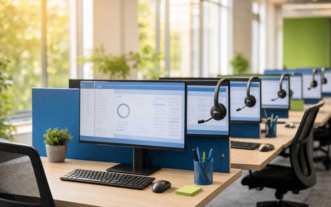 call centre costs south africa — rows of agent workstations with headsets in a professional SA call centre