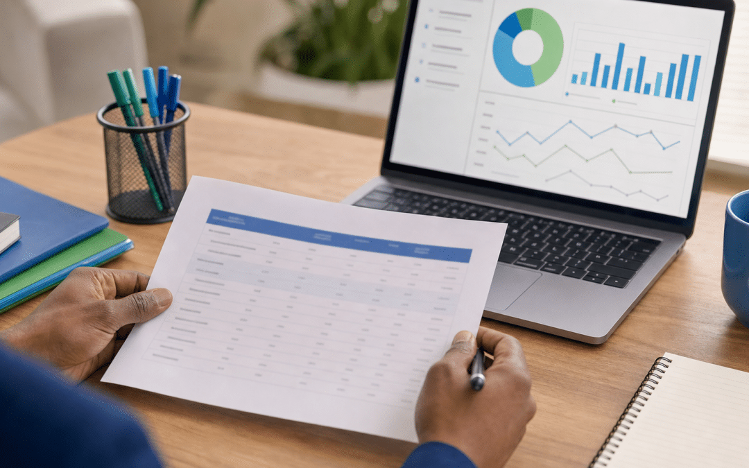 cold email lead generation professional reviewing B2B prospect list at desk