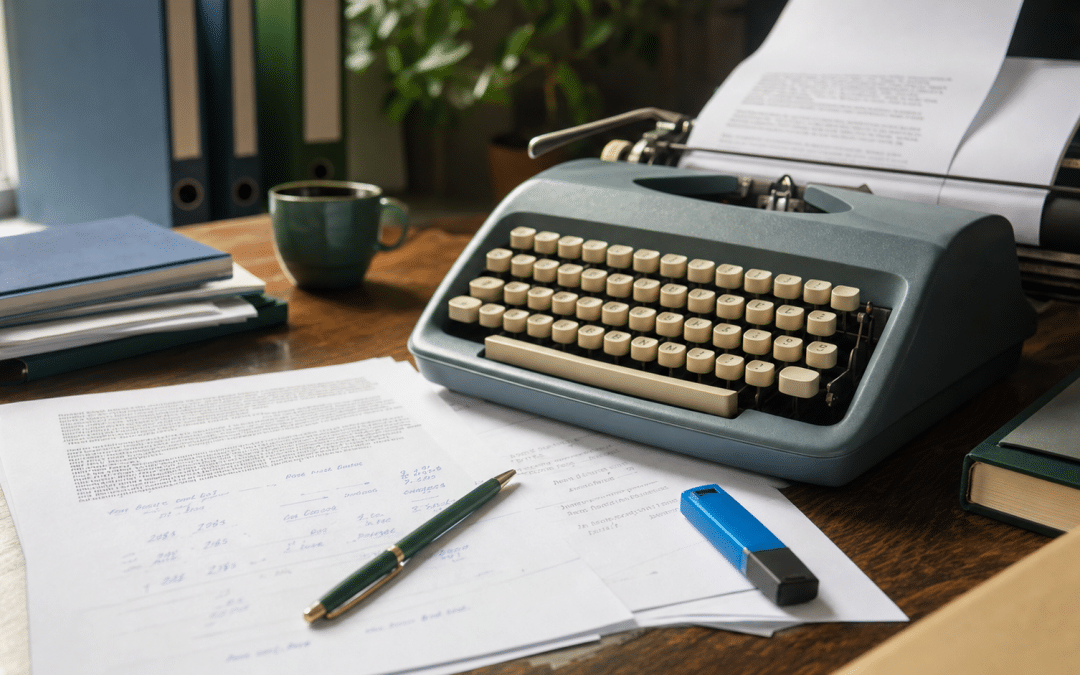 copywriting rates south africa - typewriter with rate documents on a wooden desk