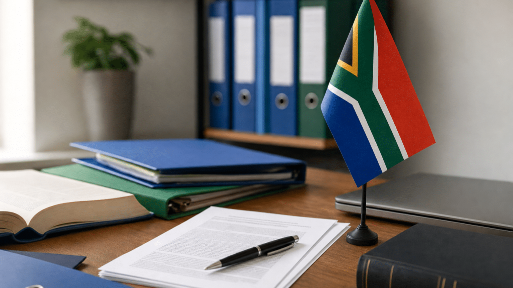 digital goods refund law South Africa — legal documents and a laptop on an office desk
