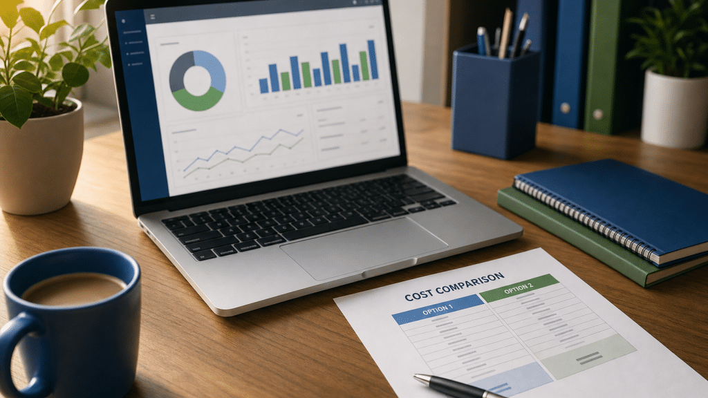 domain registration costs south africa laptop with cost comparison document on desk