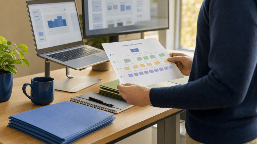 ecommerce category page seo professional reviewing Shopify collection hierarchy structure