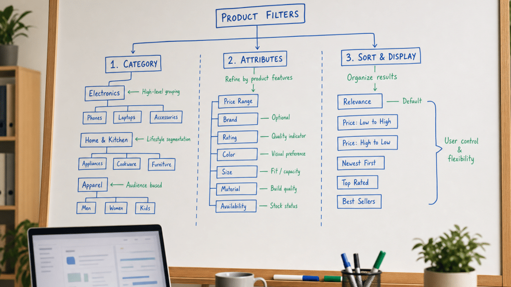 faceted navigation seo guide — whiteboard decision tree for ecommerce filter index noindex block