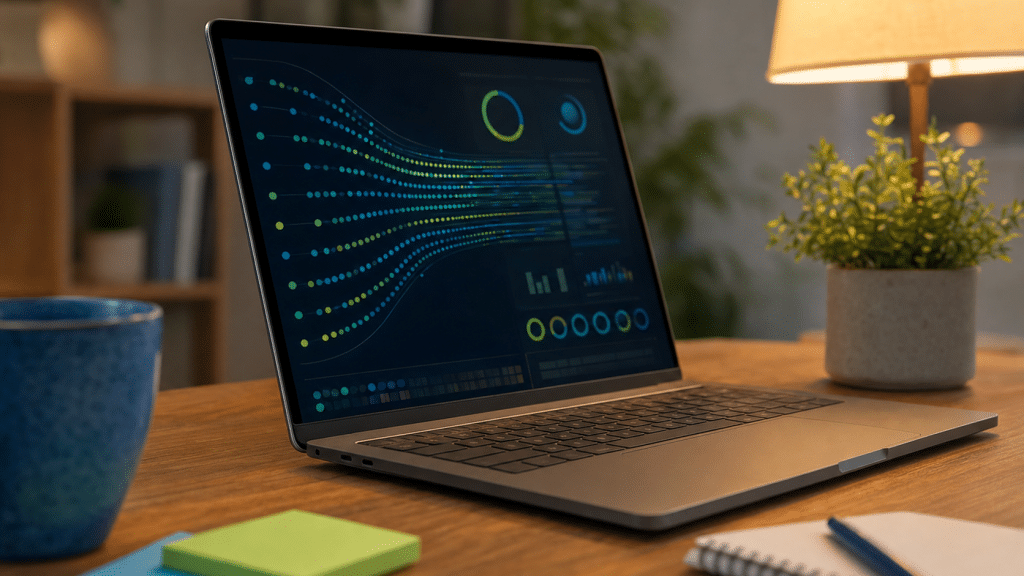 ga4 debugview guide interface showing real-time event streams on a laptop screen