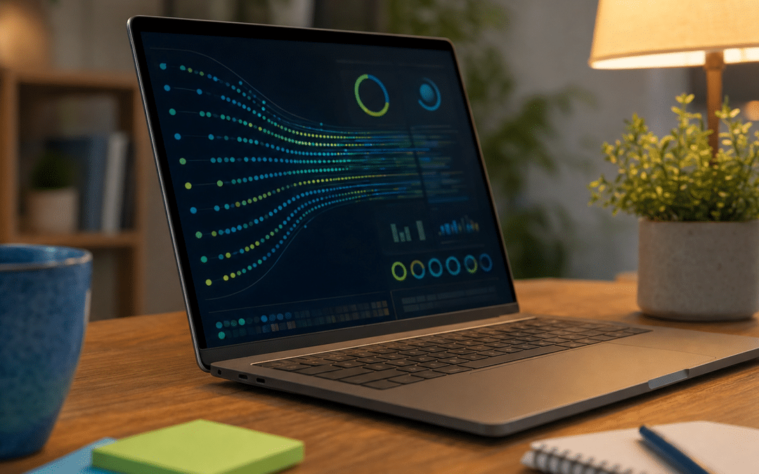 ga4 debugview guide interface showing real-time event streams on a laptop screen