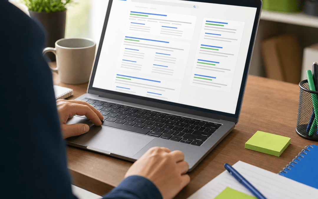 google ads assets south africa - professional reviewing search campaign asset setup on laptop