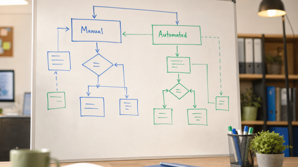 google ads bidding strategies decision flowchart on whiteboard