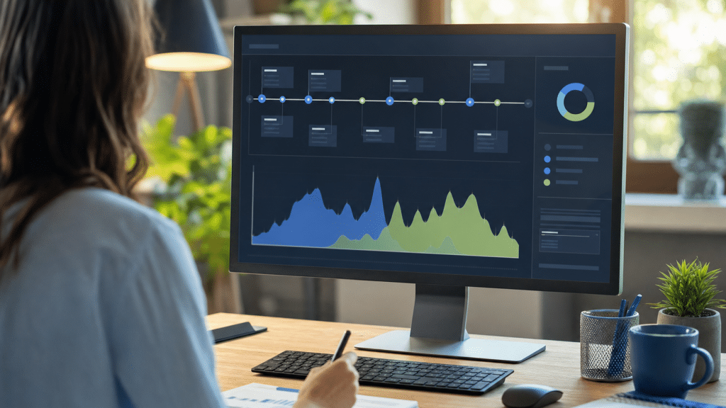 google ads change history — professional reviewing campaign performance timeline on monitor