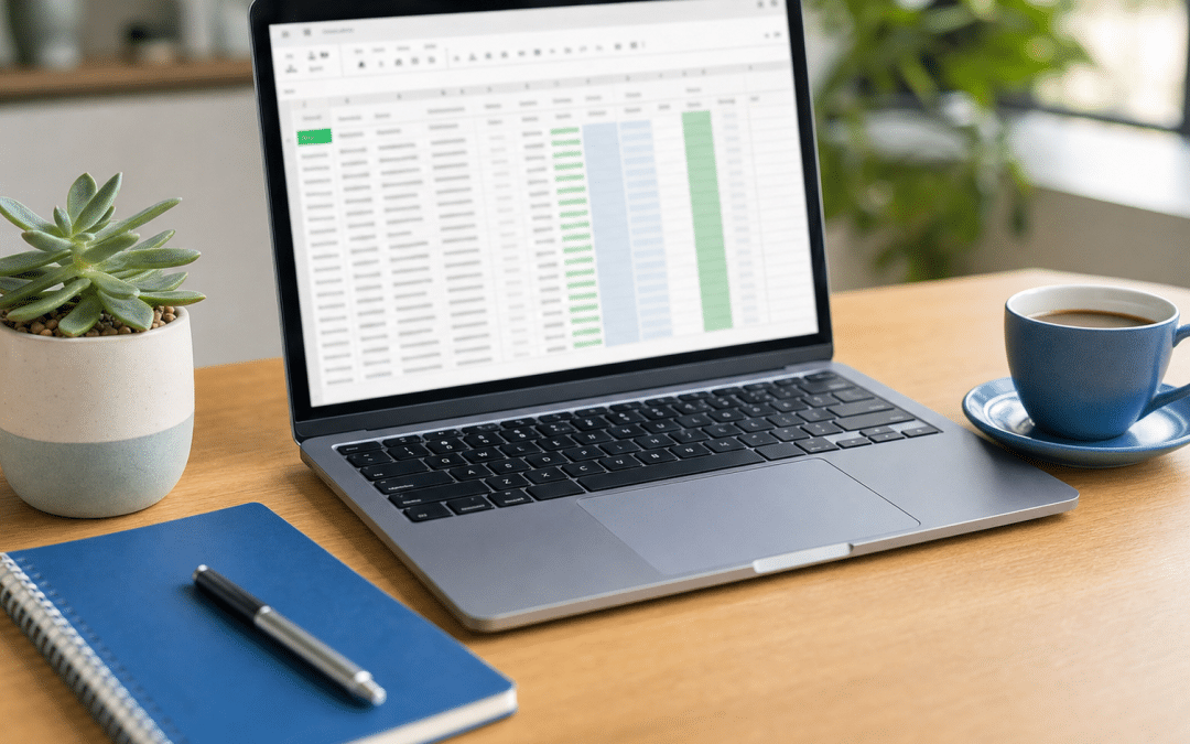 google ads customer match setup — laptop with customer data spreadsheet on a wooden desk