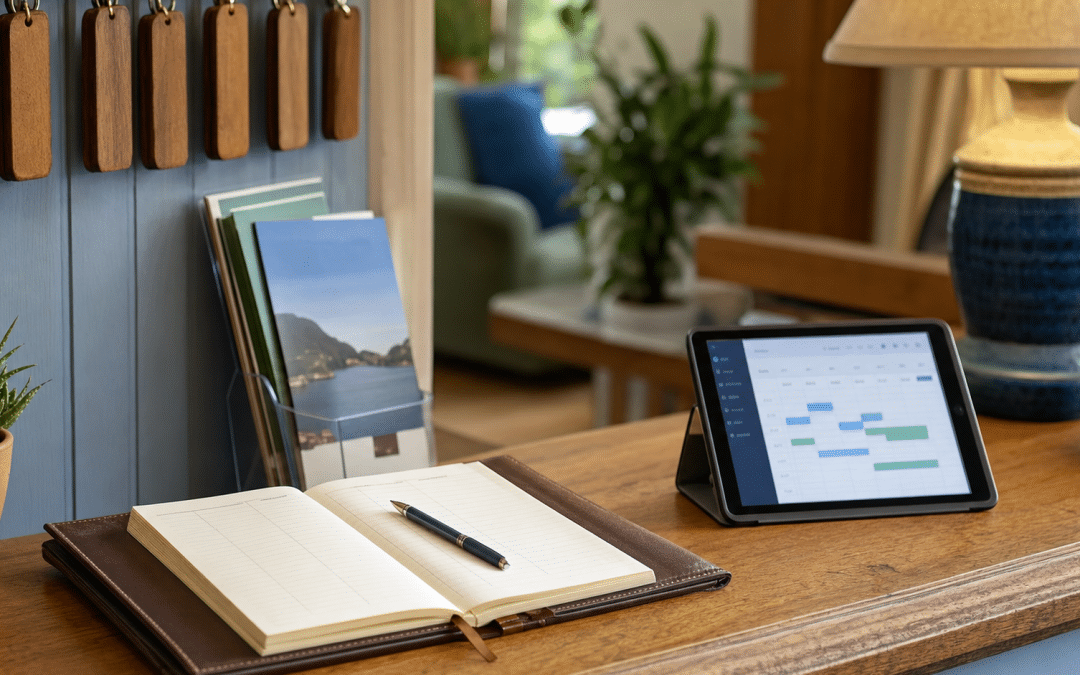 google ads for guesthouses south africa — guesthouse reception desk with booking calendar and room key display