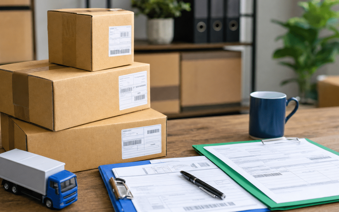 google ads for logistics companies — freight boxes and shipping documentation on a desk