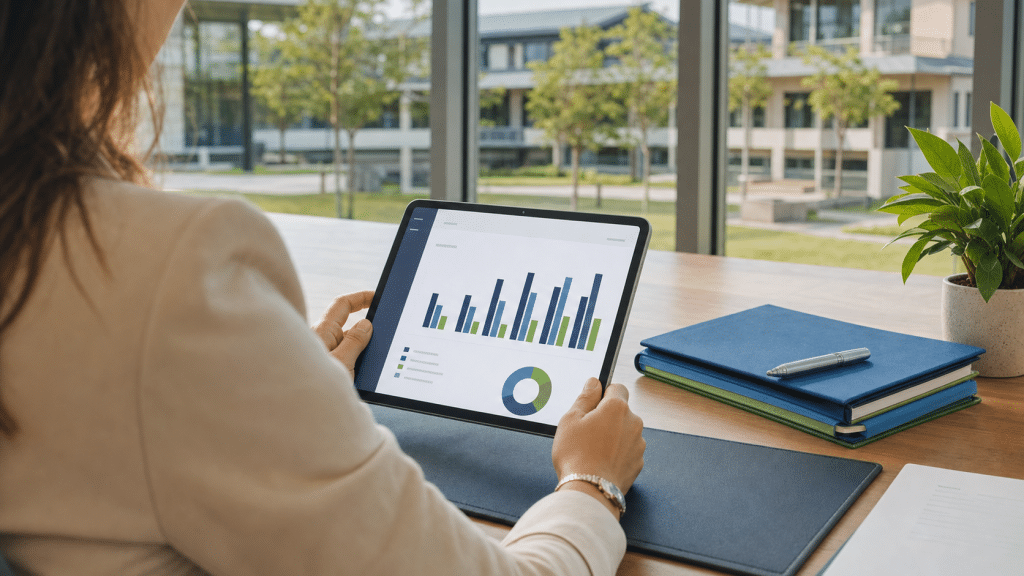 google ads for private schools – SA admissions coordinator reviewing campaign enquiry data on tablet