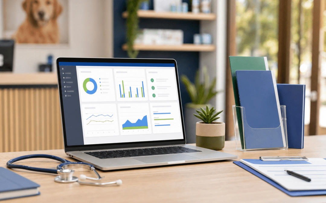 google ads for vets — SA vet clinic reception desk with laptop and stethoscope