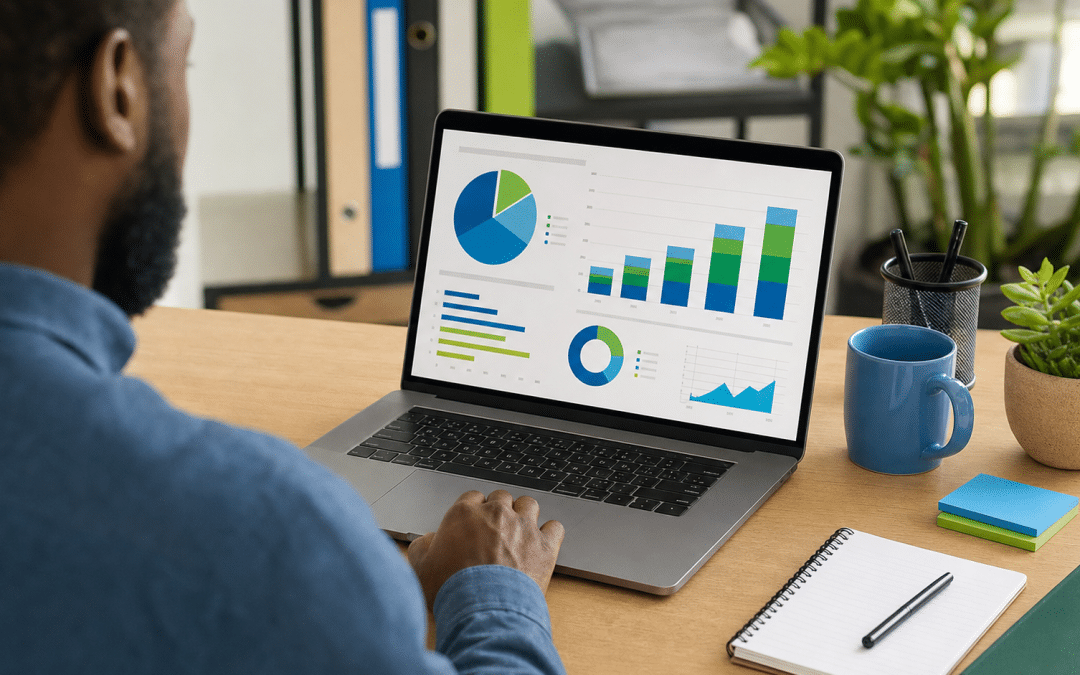 google ads shared budget setup shown on laptop with campaign budget allocation charts