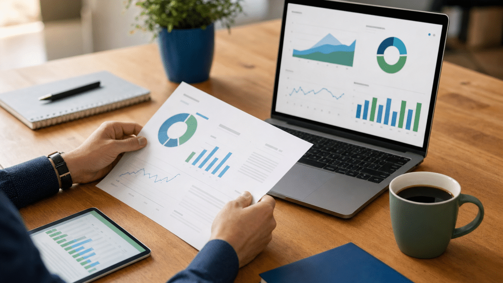 linkedin ads benchmarks south africa - professional reviewing B2B campaign analytics reports