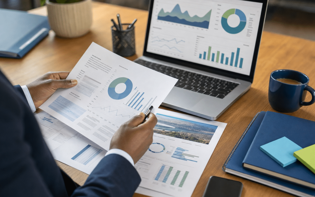 market research costs south africa - professional reviewing research data and survey reports at desk
