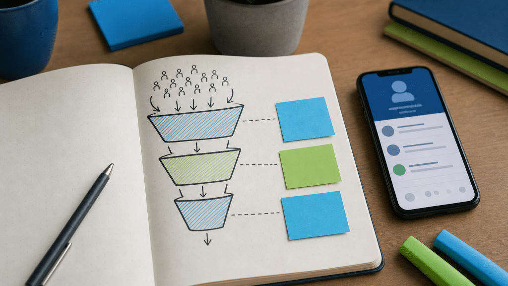 marketing funnel diagram for South African B2B businesses showing three stages mapped to SA channels