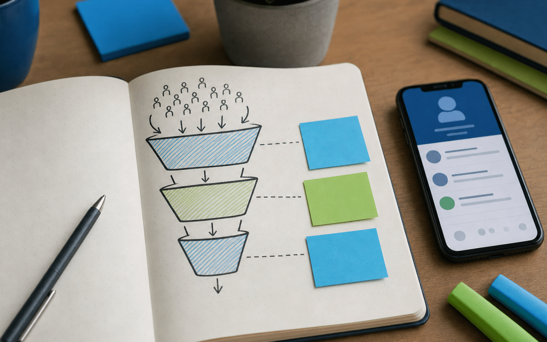 marketing funnel diagram for South African B2B businesses showing three stages mapped to SA channels