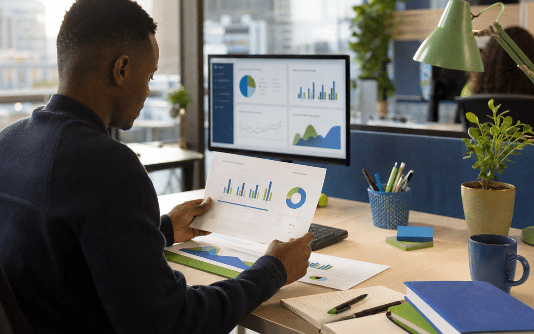 marketing internship salaries south africa - young professional reviewing marketing analytics at a modern office desk