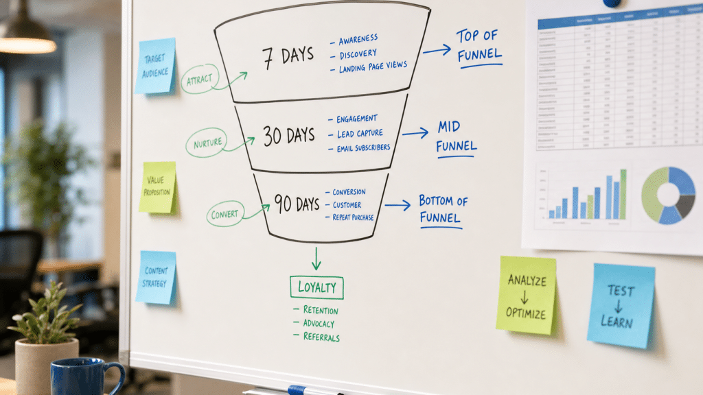 meta ads retargeting window guide whiteboard diagram showing audience window durations