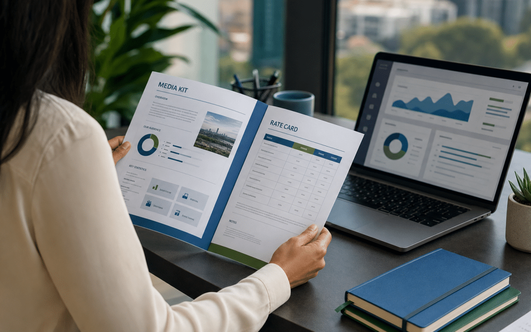 newsletter sponsorship rates south africa — marketing professional reviewing newsletter media kit at Johannesburg office desk