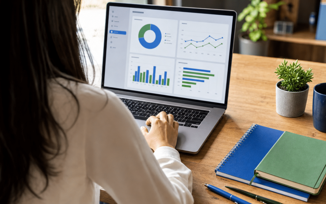 seo content decay explained — professional reviewing declining traffic analytics on a laptop
