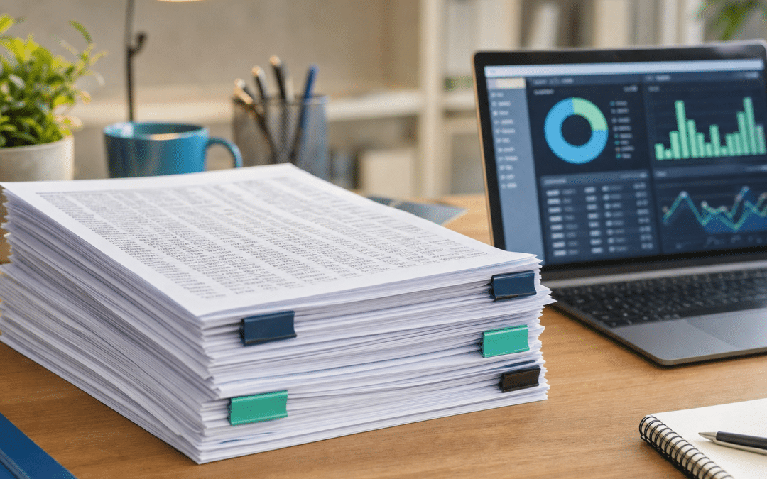 seo log file analysis guide showing server log files and data charts on a laptop