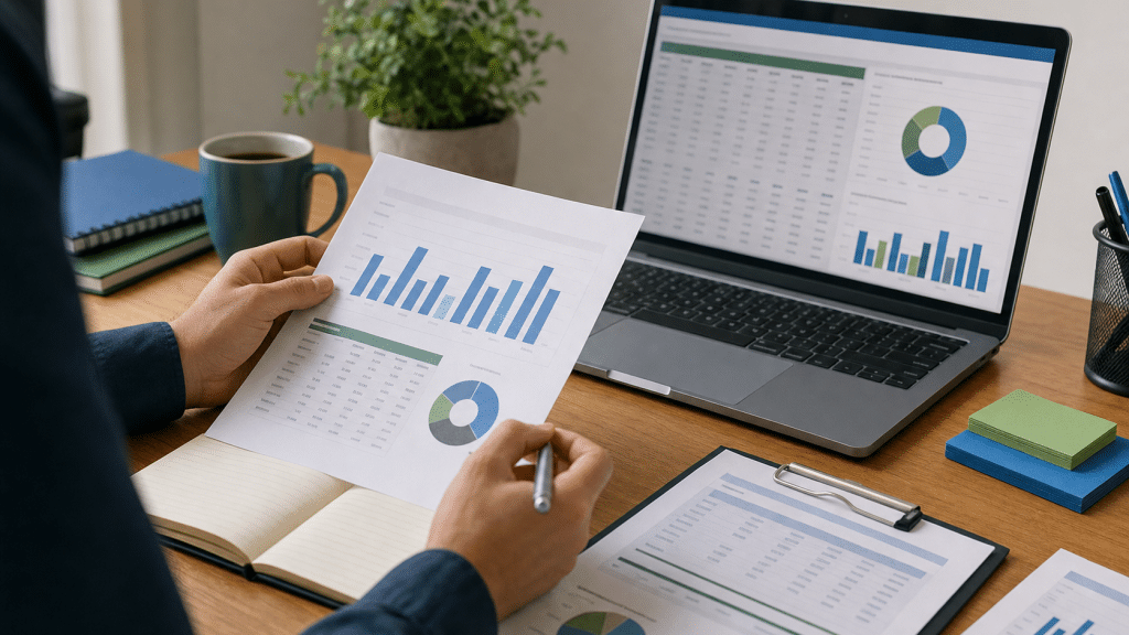 seo pricing by industry south africa — professional reviewing industry benchmark documents at a desk