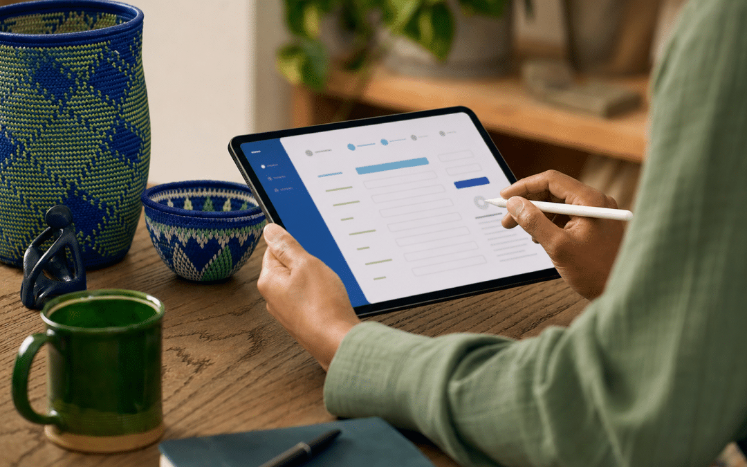 shopify checkout language settings on a tablet at a South African workspace