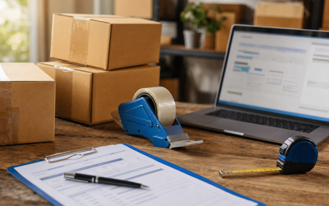 shopify custom fulfillment service setup with shipping boxes and order clipboard
